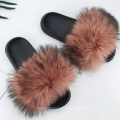 HSTX02-3 sandalias marrones para mujer zapatillas de piel de mapache real de alta calidad